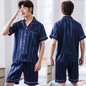 Women's Sleepwear Spring And Autumn Men's Pajamas Short-sleeved Thin Ice Silk Summer Two-piece Youth Home Clothes Suit Large Size