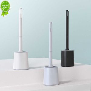New Soft TPR Silicone Head Toilet Brush With Holder Black Wall-mounted Detachable Handle Bathroom Cleaner Durable WC Accessories