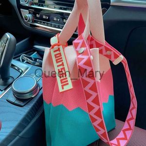 Evening Bags Color Striped Crochet Wrist Bag Women Handbags Cute Knitting Shoulder Crossbody Bags for Women 2022 Candy Color Shopper Tote New J230625