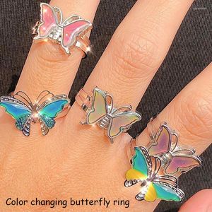 Cluster Rings Egirl Jewelry Temperature Change Butterfly For Women 2000s Aesthetic Harajuku Animal INS Open Ring Y2K Fashion Party Goth