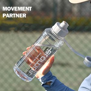 Sport-Wasserflasche aus Kunststoff, transparent, tragbar, für Reisen im Fitnessstudio, 1000 ml, großes Fassungsvermögen, auslaufsichere Trinkflaschen, BPA-frei