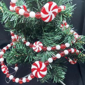 Decorative Flowers Husfou 10ft Candy Wreath Peppermint Hanging Decoration Fake Crystal Pearl Bead Garland Christmas