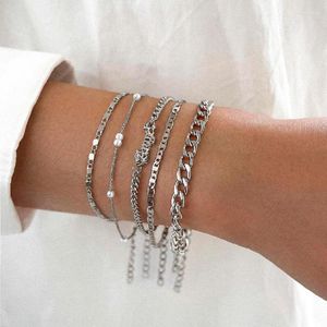 Link Bracelets 5Pcs/set Fashion Alloy Multi Finger Rings Bracelet For Women Geometric Chain Femme Jewelry Accessories Gifts Wholesale