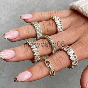 Band Rings UILZ Luxury Women Stainless Steel Gilding Crystal Ring AAA Grade Zircon Engagement Wedding Ring Finger Accessory Jewelry Gift x0625