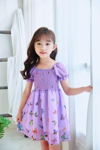 Vestidos de menina 2023 verão doces crianças meninas vestido cor borboleta princesa manga bufante vestidos finos dropship