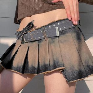 SKIRTS MULHERES IRREGULAR PLARED LACE-UP A-LINE Y2K Mini Jeans de jeans da moda europeia Summer Fairy Punk roupas