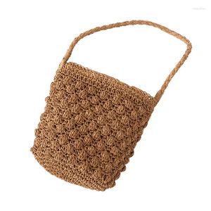 Evening Bags 2023 Pineapple Buns Mini Straw Woven Shoulder Bag Vintage Beige Khaki Crochet Weaving Beach Women Drawstring Bucket Handbags