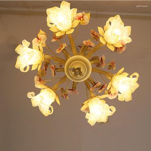 Lampadari Modern Home Lampadario Lampada Sala da pranzo 6 bracci E27 Led Candela Fiori macchiati Lustro Illuminazione in vetro