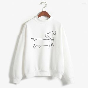 Kadın Hoodies Basit Dachshund Köpek Baskı Kadın Sweatshirt Tatlı Koreli O-boyun örgüsü Kalın Sonbahar Kış Şeker Renkleri Kadınlar