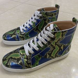 Luxury Brand Green Snakeskin Pattern Sneakers in vera pelle Scarpe casual alte Sneakers stringate da uomo