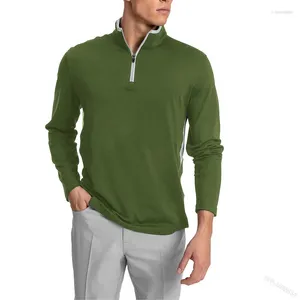 T-shirt da uomo T-shirt da donna da uomo Top primavera e autunno manica lunga tinta unita pullover sottile colletto alla coreana con cerniera casual