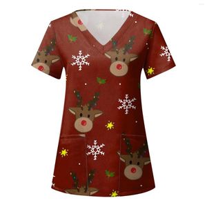 Koszulki damskie Top Szybki suchy komfort panie swobodny świąteczny nadruk krótki rękaw kieszeń luźna troskliwa odzież robocza spandekna koszulka Kobieta