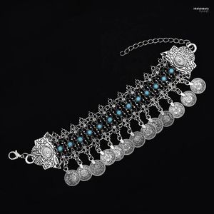 Urok bransolety 2023 Ethnic Bohemian Beachy Bransoleta Boho Turkish Cyganie plemienne Chic Antique Srebrna moneta dla kobiet Tybet India Jewelry Melv22