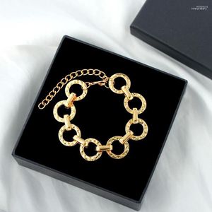 Pulseiras de link na moda gótico punk curb metal cubano grosso para mulheres masculinas dourado hip-hop oco fivela redonda pulseira bijoux