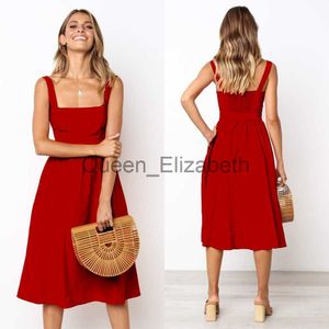 カジュアルドレス女性新しいセクシーなバックレスのAラインドレス2021Fashion Spaghetti Strap Summer Beach Dress Casual Solid Sling Sling Midi Dress Red Vestidos J230625