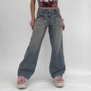 Kvinnors jeans 2023 våren nödställda kvinnor y2k cowgirl betesstil casual elastisk hög midja denim byxor mode sommarbyxor