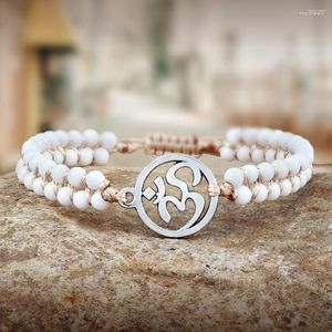 Strand Vintage OM Reiki Symbole Blanc Pierre Naturelle Bouddhiste Prière Bracelet Tressé Yoga Amitié Méditation Bijoux