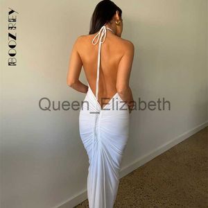 Casual Dresses Boozrey Elegant Fashion Halter Sexig backless Draped Maxi Dress Women 2022 Summer Women Party Long Straps Pleated Dresses Clothes J230625