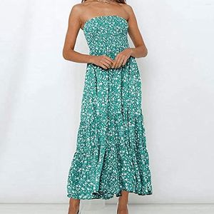 Abiti casual Sexy Abito lungo senza spalline Boho Summer Women Floral Off Shoulder Bohemian Vacation Beach Party Abiti da donna Gypsy