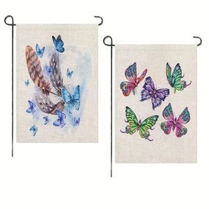 2pcs, Butterflies Garden Flag Welcome Flag 12x18 Inch Double Sided For Outside Yard Flag