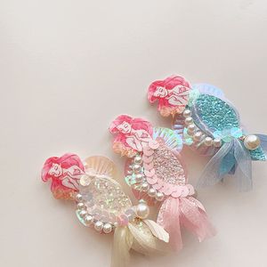 cute baby girls cartoon Hair Accessories sweet 3D mermaid Kids Princess Pearl sequin side clip children Barrettes B418