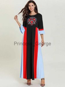 Casual Dresses Feminine Muslim Dress Dubai Embroidery Abaya Short Sleeve Patchwork Design Colors Kaftans Robe Turkey Muslim Dress Islam Abayas x0625