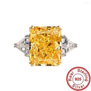 Pierścienie klastrowe Kwiat 8ct Topaz Diamond Obiecing Pierścień Real 925 Srebrny Srebrny Wedding Weddna dla kobiet biżuteria imprezowa