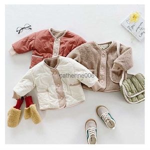 Småbarn Baby Jacket Fleece Winter Infant Girls Coat Two Sides Wear Teenger Boys Jacket Down Cotton Ytterkläder Babykläder 1-4Y L230625