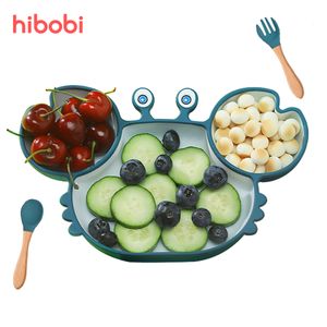 Tazze Stoviglie Utensili hibobi Ciotole per bambini Piatti Cucchiai Aspirazione in silicone Stoviglie per alimenti Senza BPA Antiscivolo Piatti per bambini Granchio Ciotola per alimenti per bambini 230625