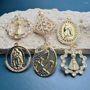 Charms Fashion Metal Zircon Religious Holy Virgin Guadalupe Cross Pendants for Jewelry Making Necklace Accessoarer
