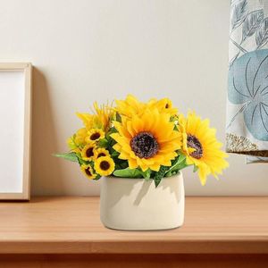 Flores decorativas girassóis artificiais buquês manequim de seda com hastes para decorações amarelo falso sol a granel arranjos