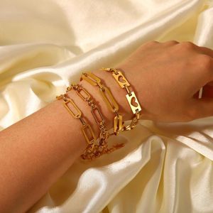 Pulseiras com elos DEAR-LIFE Pulseira moda corrente oca com fivela cruzada banhada a ouro joias feitas à mão para mulheres