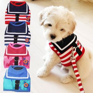 Dog Collars Leashes Pet Dog Clothes Soft Breathable Navy Style Leash Set for Small Medium Dogs Chihuahua Puppy Collar Cat Pet Dog Chest Strap Leash 230625