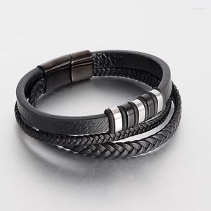 Bangle Cocom Luxury rostfritt stål armband för män flerskikt läder flätan rep wrap herre hand armband manliga tillbehör gåvor