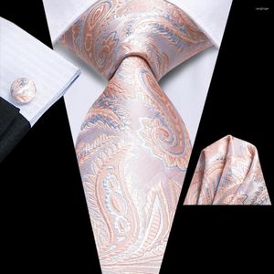 Bow Ties Gift Tie för män Hi-Tie 2023 Peach Pink Paisley Designer Fashion Märke Bröllopsfest Slitte Handky manschettknappar Dropship