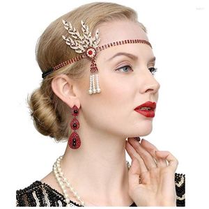 パーティー用品1920年代フラッパーヘッドピースroasing 20sフェザーヘッドバンドギャツビーヘアアクセサリーパールイヤリングセット