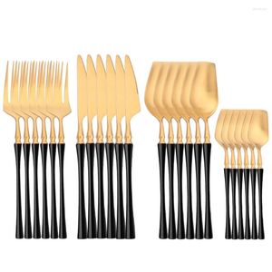 Servis uppsättningar 24st Black Gold Cutery Set rostfritt stål Tabeller Western Dinner Knife Fork Tea Spoon Flatware Silverware