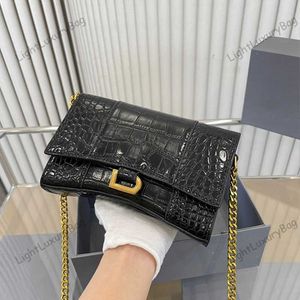 Czarny aligator Wzór projektant Crossbody Bag Classic B Torby klepsydra łańcucha moda na ramię pół portfela Miękkie marszczenie skórzane torebki 230617