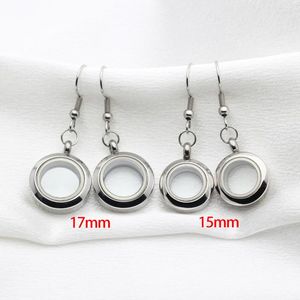 Brincos pendentes de aço inoxidável, pingentes flutuantes, medalhão para fazer joias femininas, vidro, memória viva 15 mm/17 mm