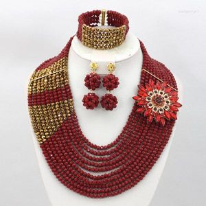 Conjunto de brincos de colar lindo africano traje de joias de casamento contas de cristal nigerianas 2023 design por atacado AMJ570