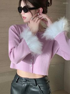 Kvinnors stickor stickade tröja cardigans kvinnor 2023 vinter på koreanskt mode 2000 -talskläder plysch sömmar långärmad lyxskörd tops y2k