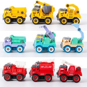 Diecast modelo de carro 4 pçs crianças diy construção brinquedos engenharia carro caminhão de bombeiros parafuso construir e desmontar modelos de veículos presentes divertidos para meninos crianças 230621