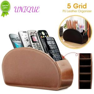 Ny 5 Grid Luxurious PU Leather Organizer Remote Control Telefon och TV Holder Desk Storage Box Cosmetics Brush Home Storage Holder