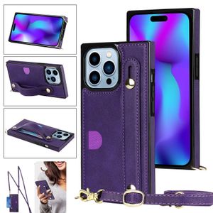 Crossbody Card Holder Square Case For iPhone 14 Pro Max 11 12 13 6 6S 8 7 Plus SE 2022X XS XR Lanyard Wristband Stand Bag Cover