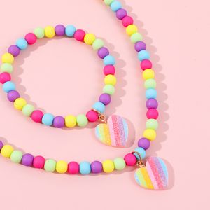 Colares de Coração Makersland para Meninas Pingentes Bonitos Acessórios Conjuntos de Jóias Presentes para Crianças Moda Miçangas Coloridas Pulseira para Crianças