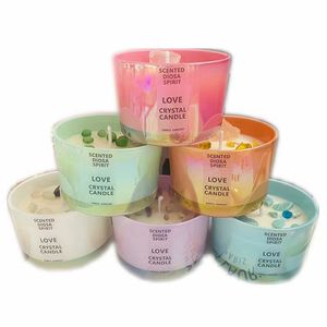 Crystal Stone Soybean Candle Colorful Glass Cup Healing Crystal Fragrance Candle Birthday and Wedding Gift Box