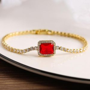 Charm Armbänder Mafisar Trendy Rot/Schwarz Kristall Quadrat Gold Farbe Zirkonia Hochzeit Schmuck Für Elegante Frauen Versprechen Geschenk