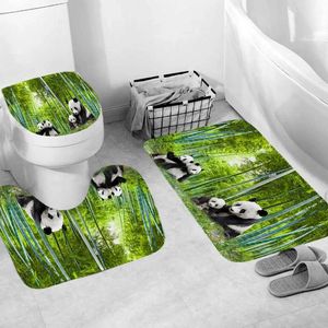 Mats Toilet 3 Piece Set Black Cat Cartoon Horse Panda Whale Print Bathroom Mat Non Slip Bath Pedestal Rug Toilet Seat Cover Mat