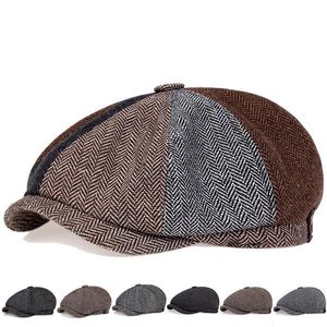 Chapéu Retro Tweed Newsboy Masculino Boina Gatsby Boina Chapéus Street Caps Octogonal Repicado com Brim Caps Inverno Primavera Hip Hop Boina Caps