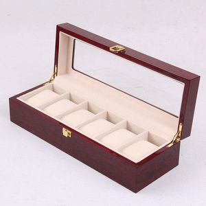 Watch Boxes & Cases Wooden Box Holder Storage Display Organizer Luxury Retro Solid Wood Walnut Transparent Glass 6 Epitopes Watches Case Del